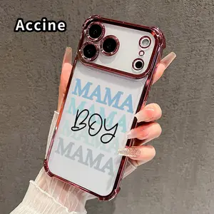Phone Case for iPhone 17 16 Pro Max 15 Plus 14 13 12 11 E Air Mama Boy Tribute Patterned Four Corner Airbag Electroplated Anti-Collision Protection Smartphone Cover