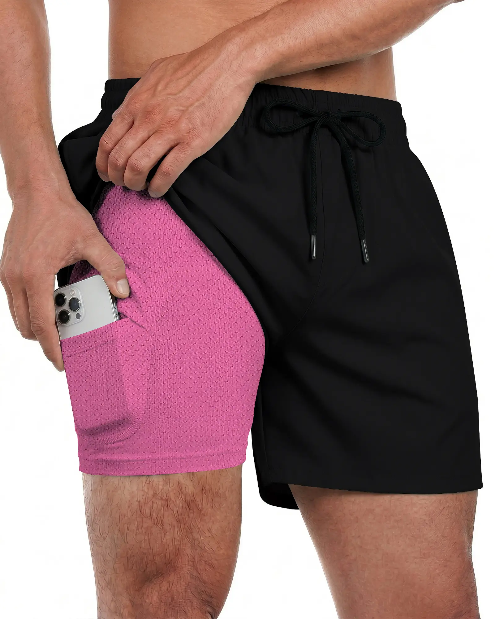 Yufawow Men Swim Trunks with Compression 5 Inches Breathabe Liner Quick Dry Zipper Pockets for Board Beach Gym Running Menswear Short Plain Plain Shorts Shorts Beige