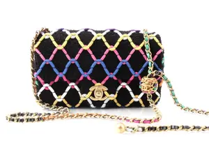 Pre-owned CHANEL Tweed Crossbody Bags Mini Pearl Crush Flap Crossbody Bag