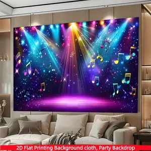 Music Theme Colorful Note Party Backdrop Banner, Stage Polyester Background Cloth, Birthday Wedding Festival Decorations