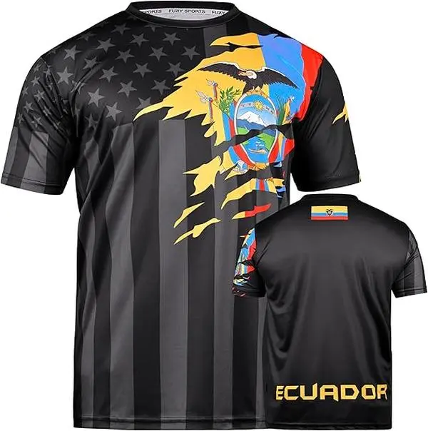 Men's Professional Fury Ecuador-USA Flag Mix Football Jersey, Sports & Outdoor Clothing Top