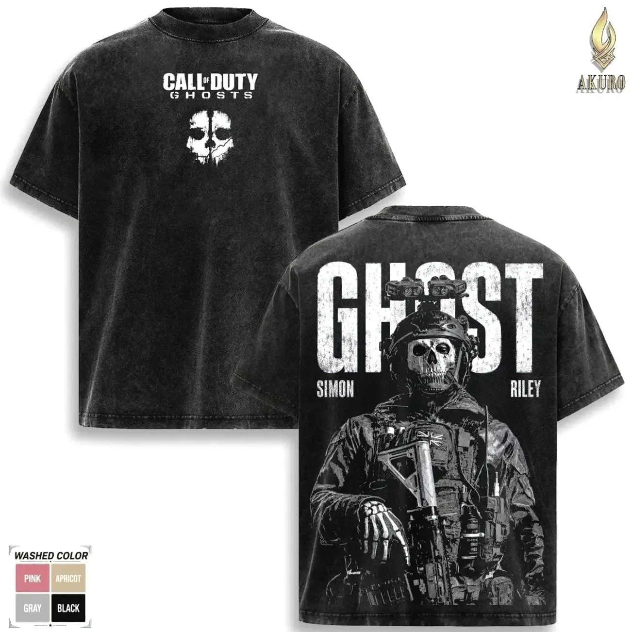 Superstyle Acid wash hoodie Simon "Ghost" Riley Skull Mask Warrior COD: Modern Warfare II Edition Long Sleeve Cotton Unisex Vintage Gym fit man retro fashion B1F HLU