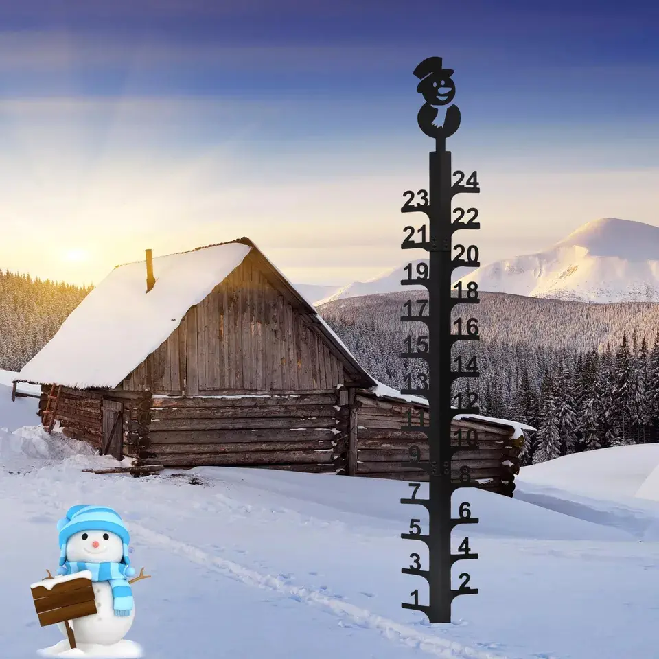 24 Inch Snow Gauge Outdoor Snow Measuring Stick Winter Snowflake Snowman