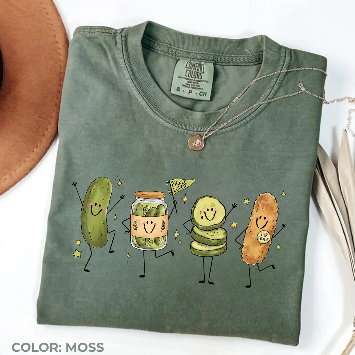 Comfort Colors Happy Pickle Doodle Shirt, Cute Pickle Graphic Tee, Funny Food Lover T-Shirt, Retro Smiling Characters Top, Whimsical Gift For Foodies