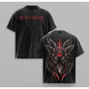 Biblically Accurate Angel Graphic Tee Be Not Afraid Acid Wash Oversized T-Shirt Men Women Dark Grunge Gothic Streetwear Alt Clothing Vintage Y2K Retro Washed Cotton Casual Top Edgy Horror Aesthetic Festival Wear Heavyweight Trendy TikTok Fashion