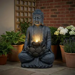 2-Tier Meditating Buddha Water Fountain with Pump  LED Light, Outdoor Waterfall  Buddha Statue for Garden, Patio  Backyard, 28" Height