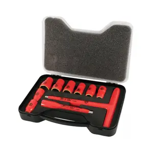 Wiha Tools 31496 Insulated Inch Socket Set, 3/8" Drive, T-Handles, 10 Pc.