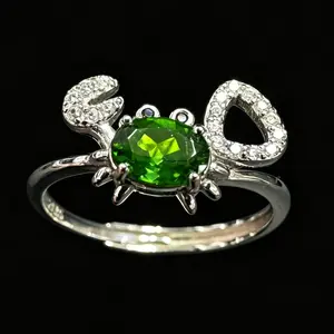 Crab Chrome Diopside 925 Silver Adjustable Ring