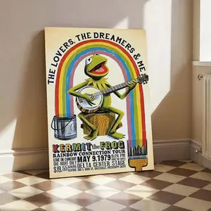 Kermit the Frog Rainbow Tour Decor Room Decoration Photo Artwork Ornaments Artistic Happy Face Show Poster Wall Decor Rakai Beer Print