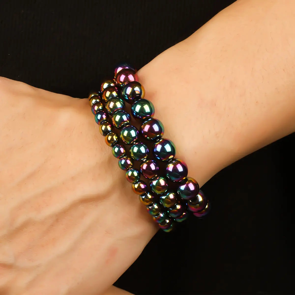 3pcs GADASLUY Rainbow Hematite Elastic Bracelet 6mm 8mm 10mm Grounding Stability Mental Clarity Focus Protection Unisex Lovers Accessory Perfect Jewelry Gift for Men Loved Ones Friends and Family Easter Basket Stuffers