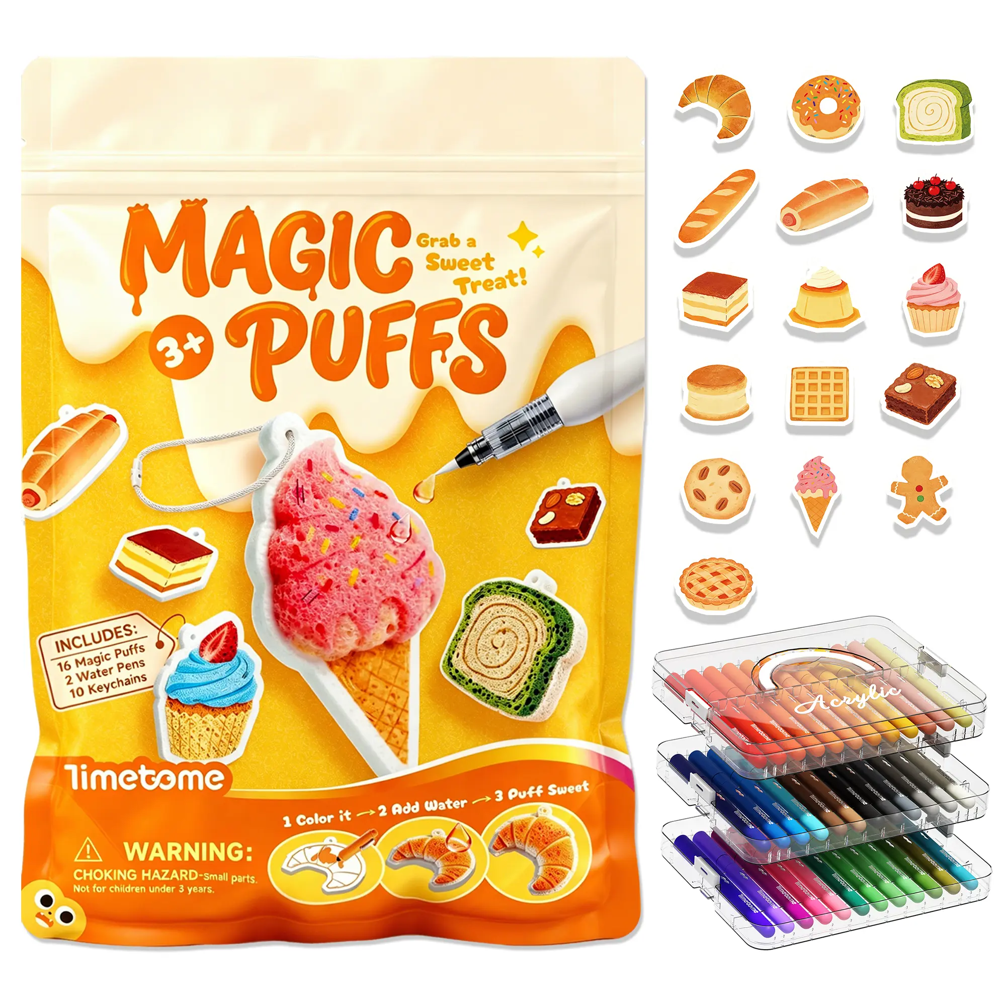 【Deals For You Days】2026-Timetome  56 Pcs Magic Foam Texture Painting Kit, Including 16 Pcs Foam Texture Paper, 36 Colors Brush Tip Acrylic Paint Markers, Magical 3D Effect Texture Painting Kit,toy for kids，holiday gift，birthday gift