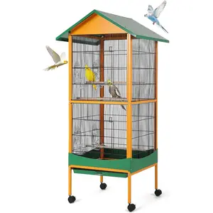 [HOT] Garvee Extra Large Bird Cage 66''H with Removable Tray Waterproof Roof Lockable Caster Indoor Outdoor Yellow Green, Blue&White, Multiple Perches