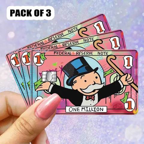 1 Dollar Funny Man Pattern Credit Card Skin Wrap Sticker, 3 Counts Cute Aesthetic Credit Card Sticker, Fashion Funny Card Covers, Funny Stickers
