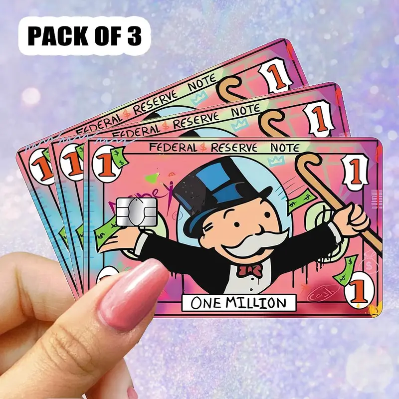 1 Dollar Funny Man Pattern Credit Card Skin Wrap Sticker, 3 Counts Cute Aesthetic Credit Card Sticker, Fashion Funny Card Covers, Funny Stickers