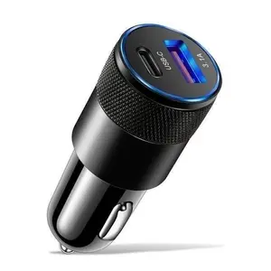 Dual Port Fast Charging Car USB Charger Cigarette Lighter Adapter, Simultaneously Charge Multiple Devices Portable Fast Charger for Travel, Compatible with iPhone & Samsung Phones