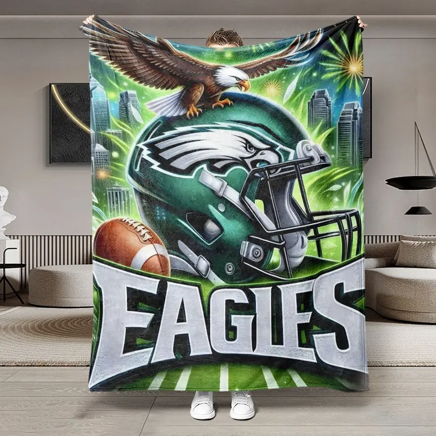 Philadelphia Eagles Theme Flannel Blanket, Soft Lightweight Warm, Perfect for Bedroom Holiday Decor, All Seasons, Bed Sofa Office Camping Travel Gift