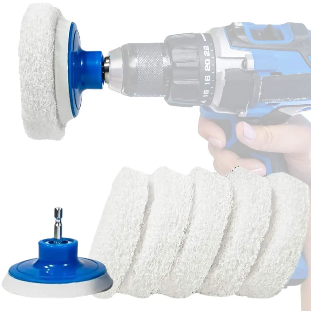RotoScrub 7pc Kit, Scrub Pads, Drill Brush Kit for Cleaning Bathrooms, Showers, Tubs, Tile, Floors, Sinks, Toilets, Grout and Grime, Reversible Blue and White Scrub Pads