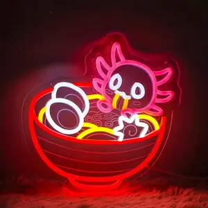 Cute Axolotl Ramen Bowl LED Neon Sign USB Wall Decor for Home Restaurant