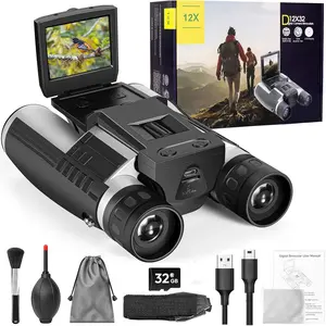 Binoculars camera for adults 24 screen 12x digital zoom 48mp pictures 25k videos camera binoculars for bird watching hunting outdoor adventures 32gb