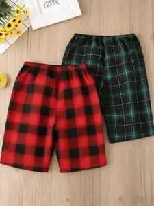 Red Green Plaid Shorts 2 Pack, Elastic Waist Casual Bottoms, Lightweight Breathable Home Wear for Nightwear & Daily Relaxation, Classic Check Print Lounge Shorts for Unisex Comfort & Cozy Loungewear