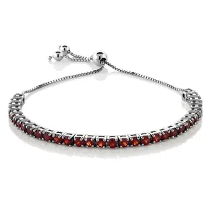 Gem Stone King 4.50 Cttw Red Garnet Tennis Bracelet For Women In 925 Sterling Silver | January Gemstone Birthstone | Round 3MM | Bollo Bracelet | Fully Adjustable Up to 9 Inch | Easy-On Easy-Off