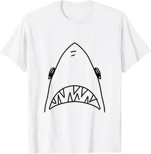 Shark Head Bite Funny Scary Print Drawing Fishing Lover Gift T-shirt