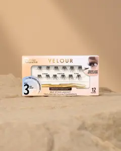 Velour Beauty Velour-Xtensions Self-Stick Lash Clusters Kit - 12 Clusters in 3 Lengths for Natural Look, Pre-Glued for Easy Application