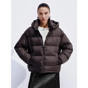 URBAN REVIVO 2026 Winter Women's Minimalist Simple Casual Polyester Quilted Hooded Coat - Long-Sleeve, Loose-Fit Down Outerwear with Zipper Closure, Premium Fabric, Everyday Piece