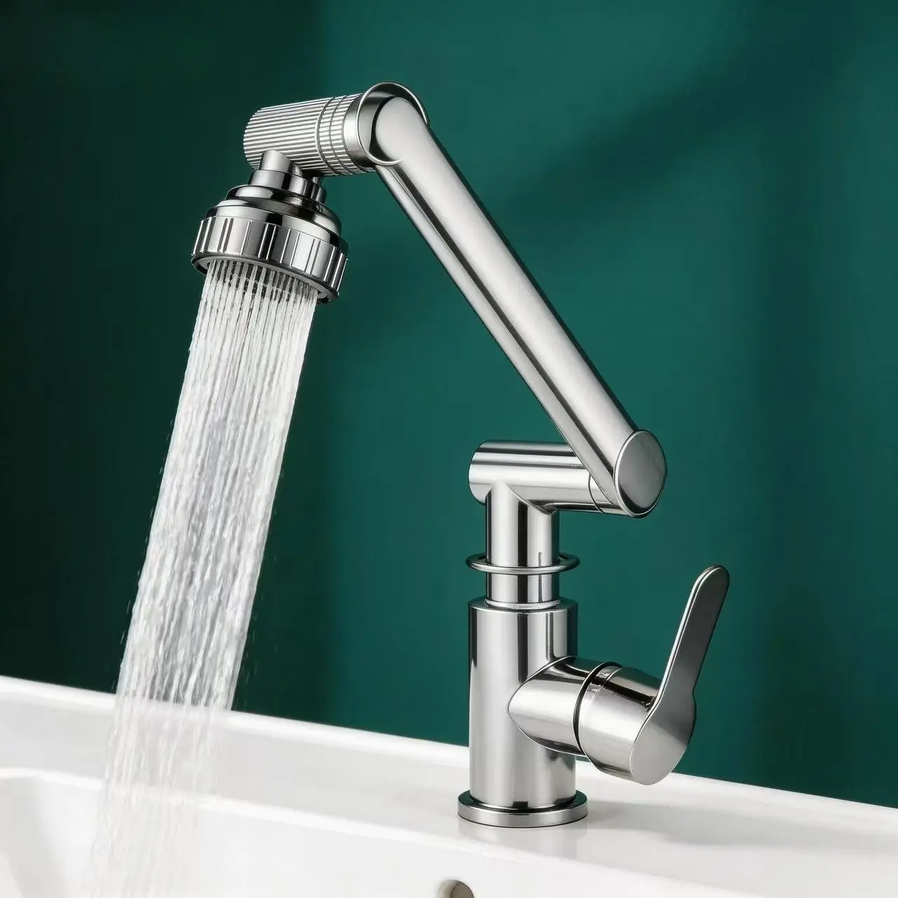 Rotating Bathroom Sink Faucet, Adjustable Height Single Handle Single Hole, 2 Spout Types and 2 Soft Hoses, Basin Rotating Faucet, Rotatable Rotary Faucet, Bathroom Faucets