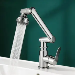 Rotating Bathroom Sink Faucet, Adjustable Height Single Handle Single Hole, 2 Spout Types and 2 Soft Hoses, Basin Rotating Faucet, Rotatable Rotary Faucet