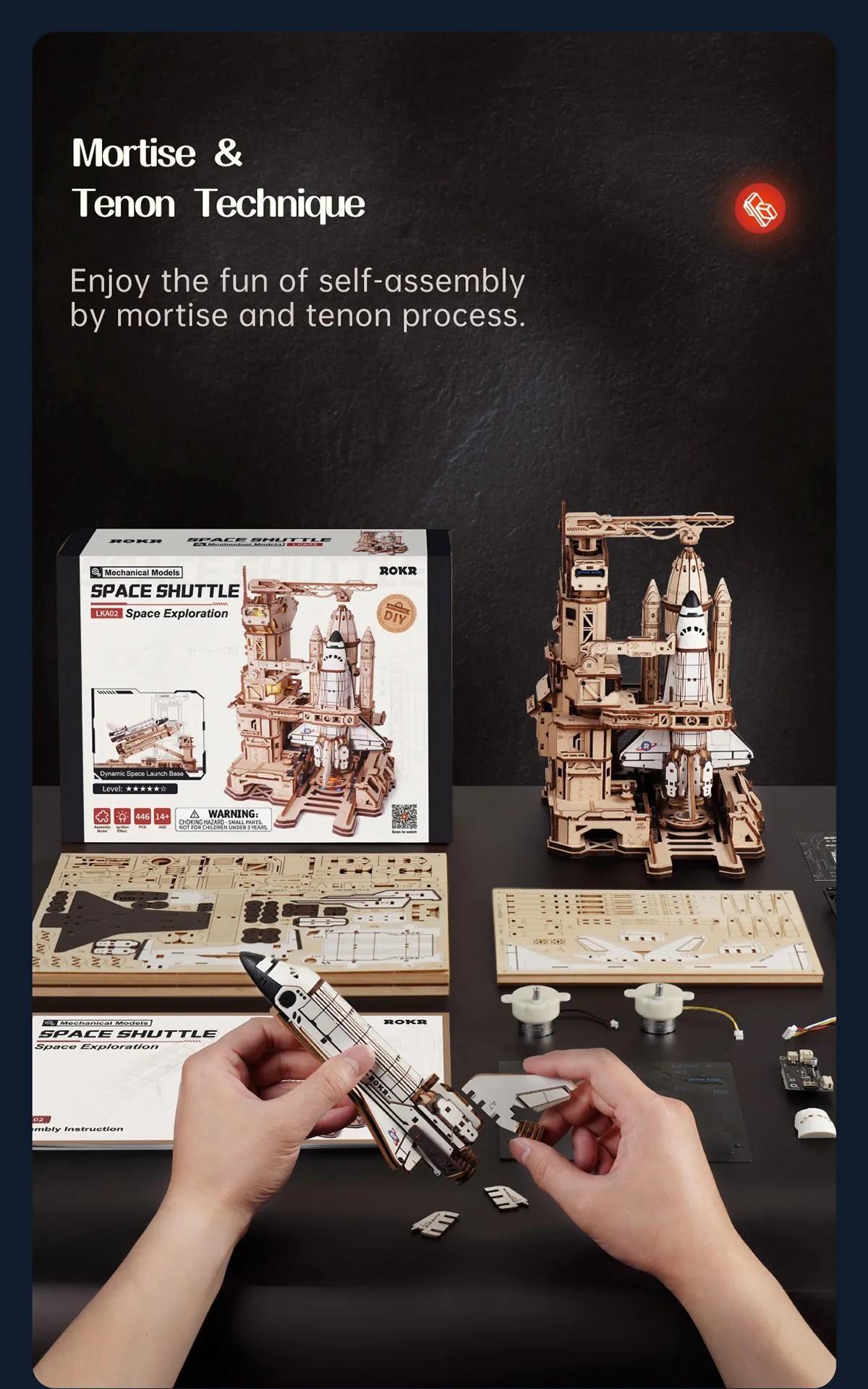 ROKR Space Shuttle LKA02 - Wooden 3D Puzzle Kit, Father's Day Gift Ideas