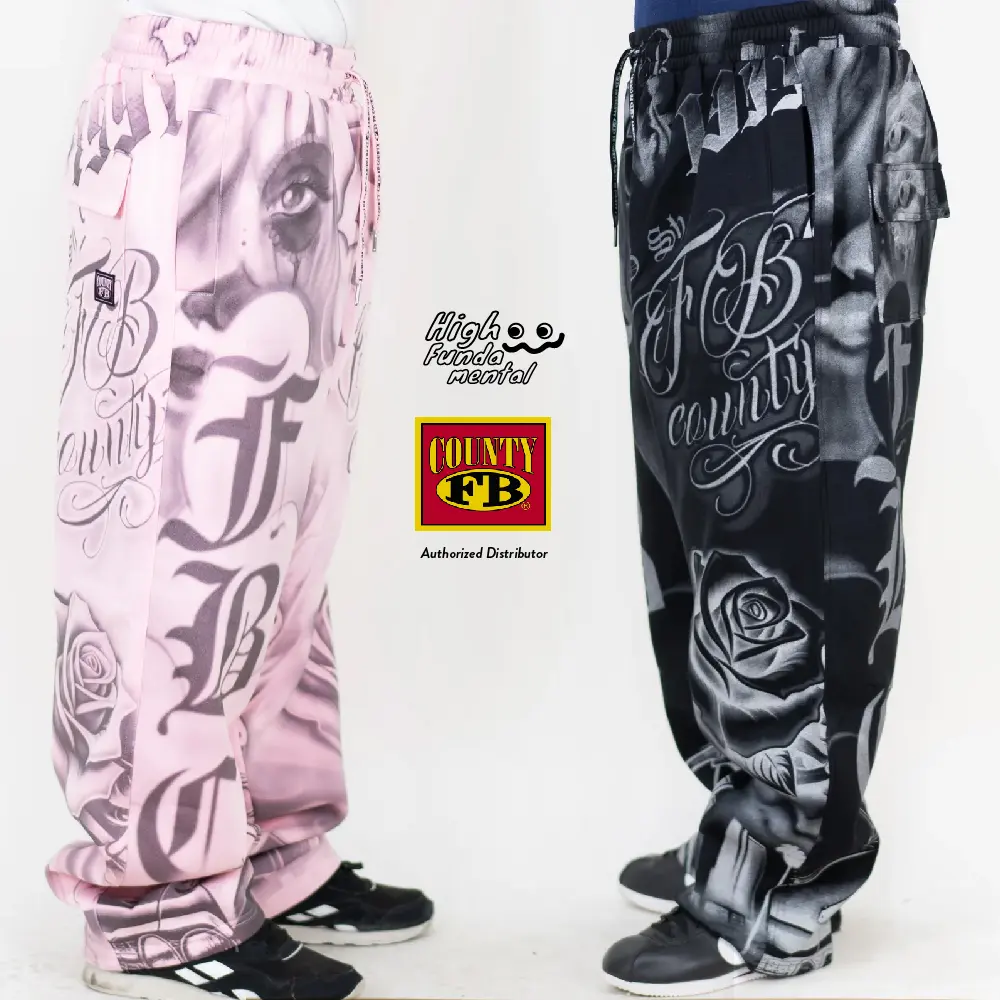 FB COUNTY Men's Tatted Up Sweatpants FBCOUNTY Premium Fleece Joggers with Tattoo‑Inspired Print