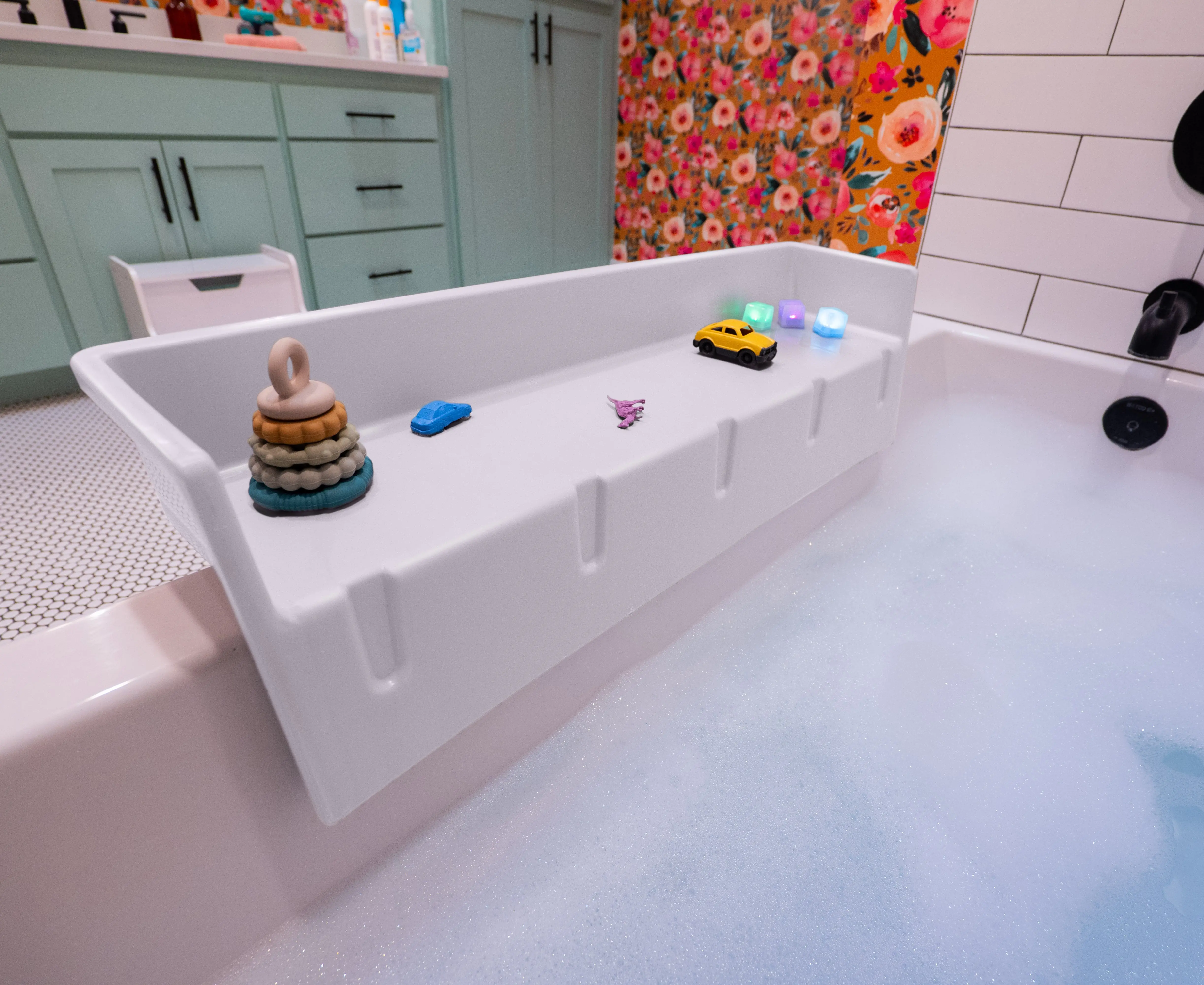 Tub Topper Bathtub Splash Guard for Kids & Toddlers - Tub Tray Shelf for Bath Toys - White - Full Sized