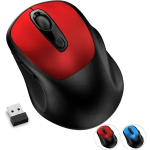 , 2.4GHz Nano Receiver, 3 DPI Levels (800/1200/1600), 6 Buttons, Compatible with PC//Laptop - Red