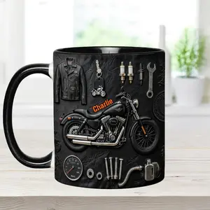 Personalized Biker Accent Mug And Coaster, Custom Motor Racer Coffee Mug, Coffee Cups, Motorcycle Lover Gift Ideas