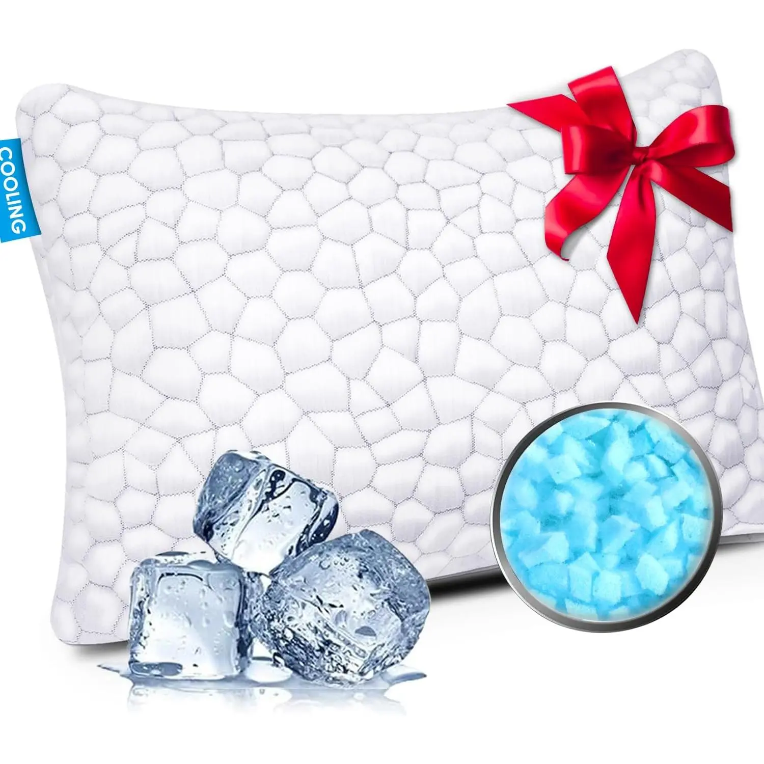 Cooling Pillow Standard Size 1 Pack, CertiPUR-US Shredded Pillows, Cool Bed Pillows for Hot Sleepers, Firm Pillow for Side,Back,Stomach Sleepers, Sleep