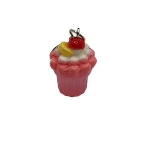Bright Pink Cupcake Keychain - Cute Design with Colorful Sides and Twine Attachment