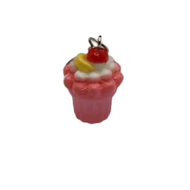 Bright Pink Cupcake Keychain - Cute Design with Colorful Sides and Twine Attachment