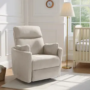 Hushhbae 36.72'' Wide Power Performance Corduroy Recliner Chair Swivel Rocker Glider Recliner, Nursery Glider Recliner With Adjustable Pillows-Beige