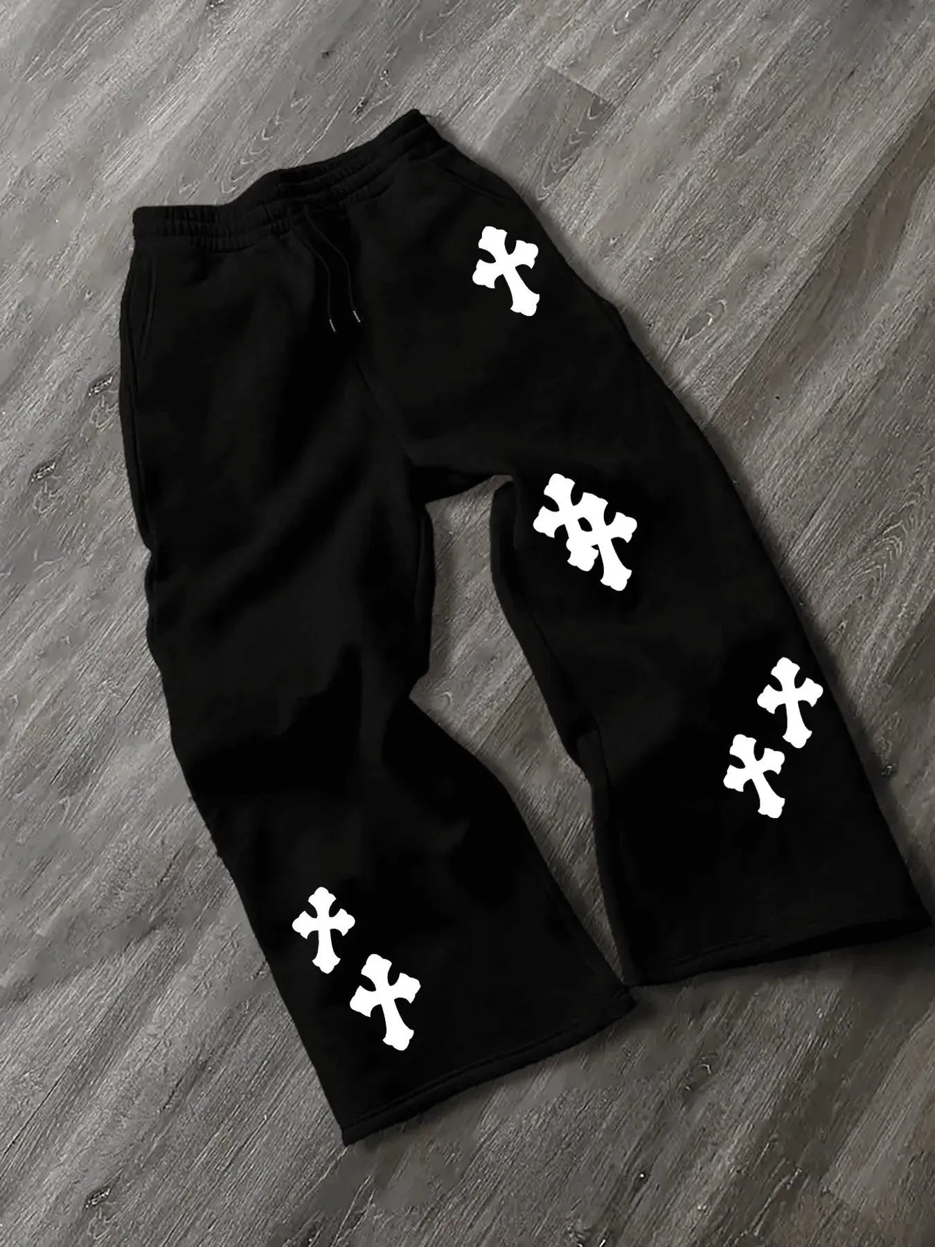 Baggy Oversized Sweatpants, Casual Baggy Trousers, White Cross Gothic Graphic Print, Drawstring Elastic Waist, Adjustable, Matching, Y2K Streetwear & Grunge Aesthetic, Pants for Men & Women, E-Boy E-Girl Bottoms, Versatile for Casual Lounge Day