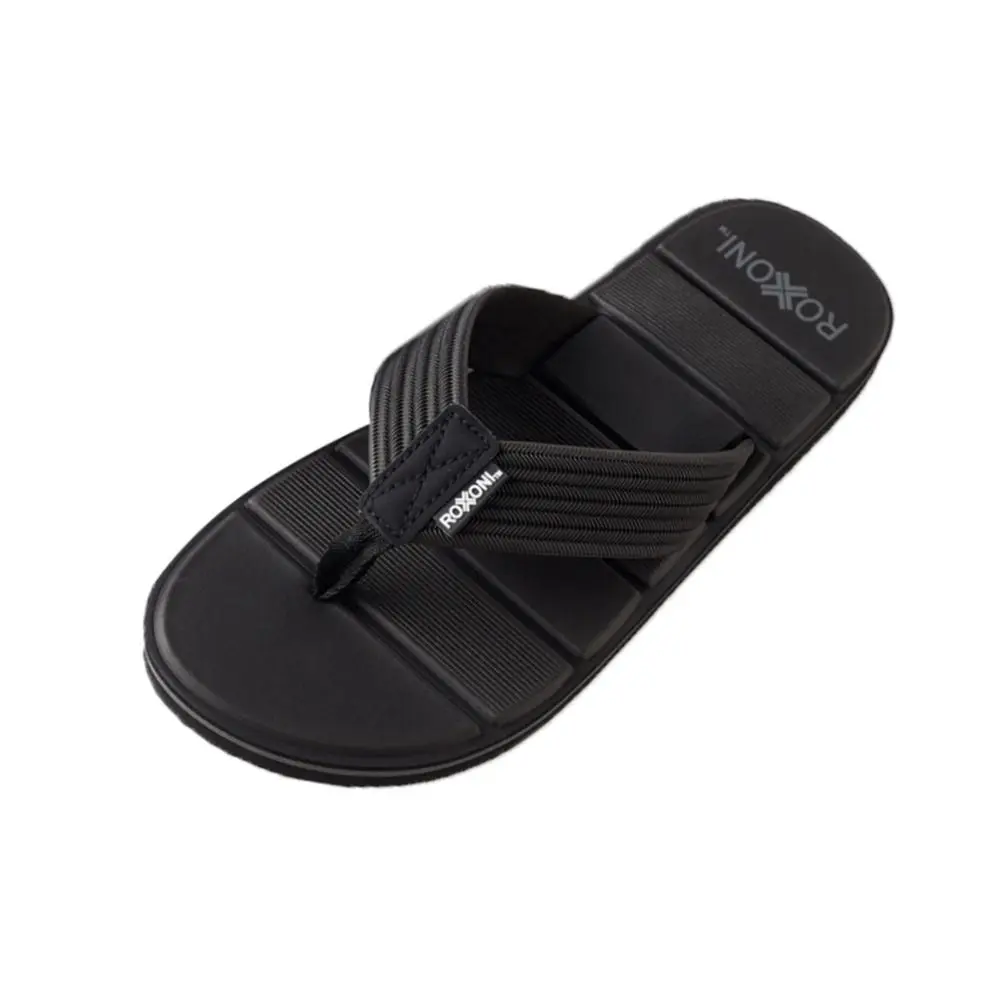 Roxoni Men's Arch Support Flip Flops - Stylish, Comfortable Summer Footwear - Black, Size 9
