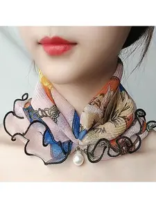 New fashion print cute decorative neck scarf spring summer lace thin pendant scarf Boho Style Scarf