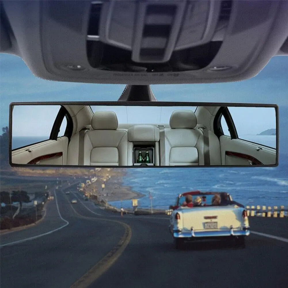 11.81in Universal Convex Shape Tempered Glass Rearview Mirror - High-Quality, Anti-Fall, Easy-to-Install, Reversible Type for Cars, SUVs, Trucks