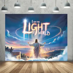 Light of the World Backdrop Religious Sunset Backdrop Angel City Background Cloth Faith Tapestry Wall Hanging Photography Background Polyester Fiber Church Worship Party Event Studio Decor Prop Wall Art