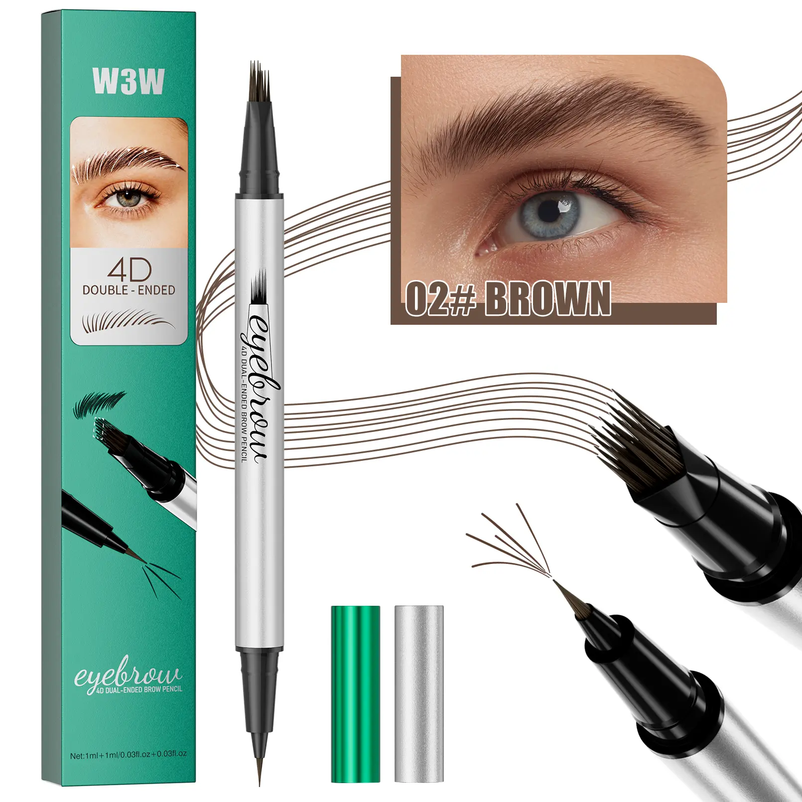 【W3W】Dual-Ended 4D brown Micro-Sculpting micro-fork clear refy Brow Pen - Waterproof, Smudge-Proof, Sweat-Resistant,natural hair-like stroke for All Skin Types  woman color choice products wild soft filling yebrows eye hairlike makeup tool eyebrow