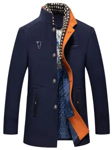 Men's Fashion Double Collar Mixed Fiber Long Coat, Zipper and Pocket Design, Warm Durable, Suitable for Business or Casual Autumn/Winter Elegant blended raincoat men with scarf embellishments - windproof, warm, stylish, suitable winter business