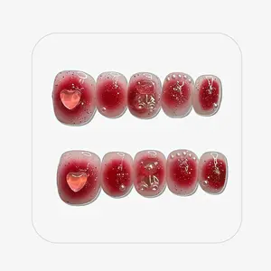 F9 New hand-worn nail pink halo Bear short round cute removable press on nails