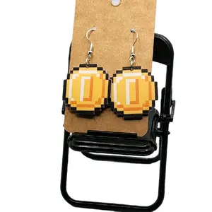 Pixel Coin Earrings - Trendy Unisex Accessory with Unique Pixelated Design and Circular Coin Shape for Fun and Quirky Outfits
