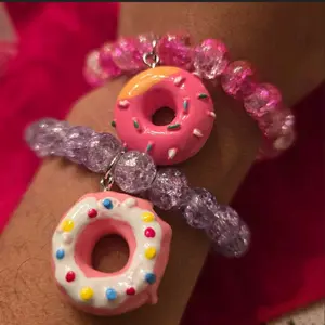Donut Bracelet - Colorful Donut Designs with Pink, Yellow, and Purple Glitter Accents, Includes Pink and Purple Glitter Beads unique gift