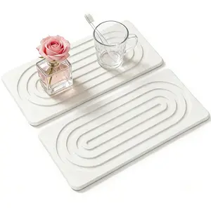 2 Piece Absorbent Diatomite Cup Mats, Quick-Dry Stone Trays for Kitchen Counter, Soap Dish Tray for Bathroom, 8.3x4 Inches